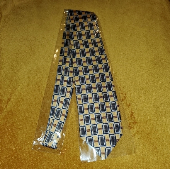 Yellow & Blue Square Pattern Tie New - Picture 2 of 7